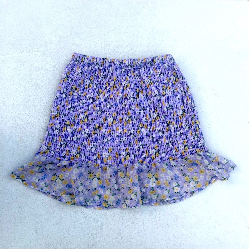 Cottagecore Skirt Floral Mini Smocked Ruffle Purple Sz. Small